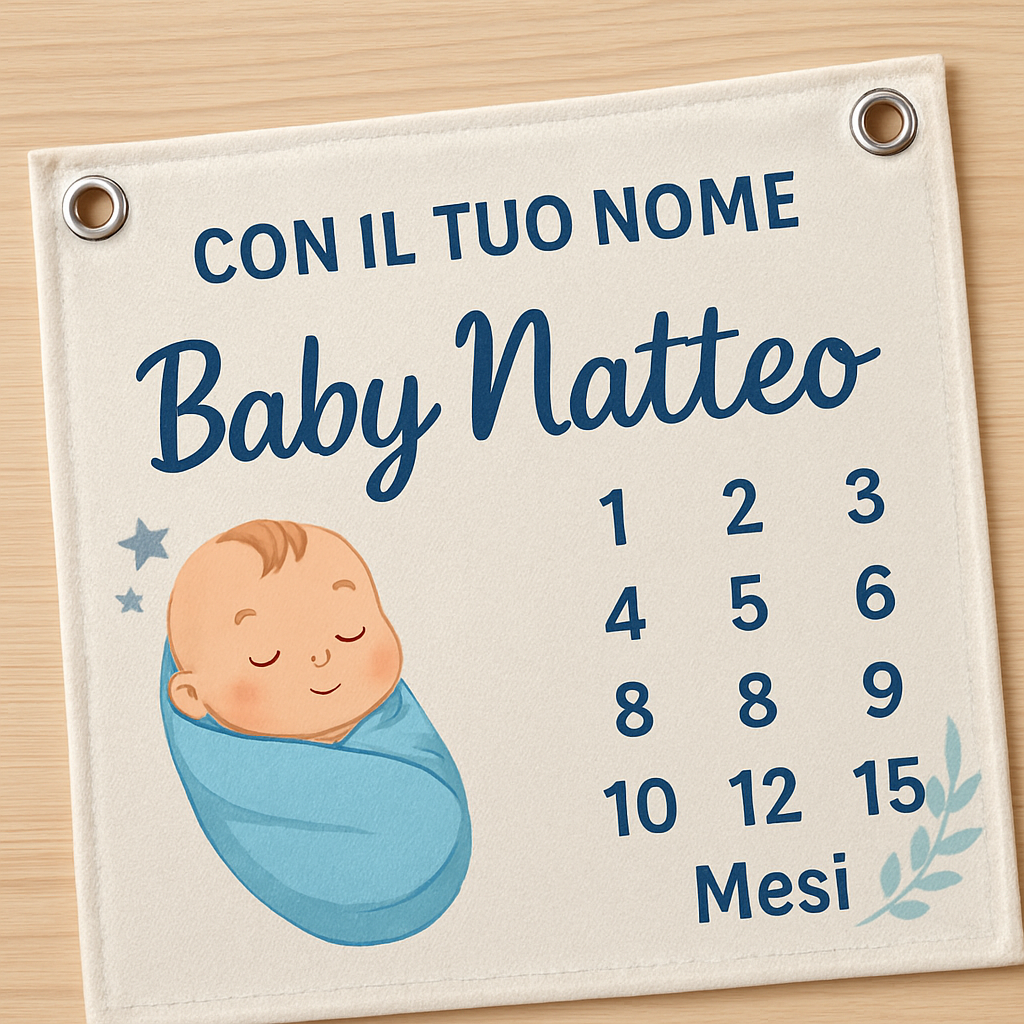 BANNER STRISCIONE NASCITA - Mesi per foto neonato - CON IL TUO NOME bimbo neonato - 02 dettaglio personalizzazione