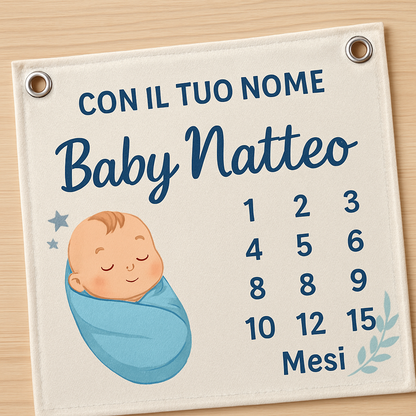 BANNER STRISCIONE NASCITA - Mesi per foto neonato - CON IL TUO NOME bimbo neonato - 02 dettaglio personalizzazione