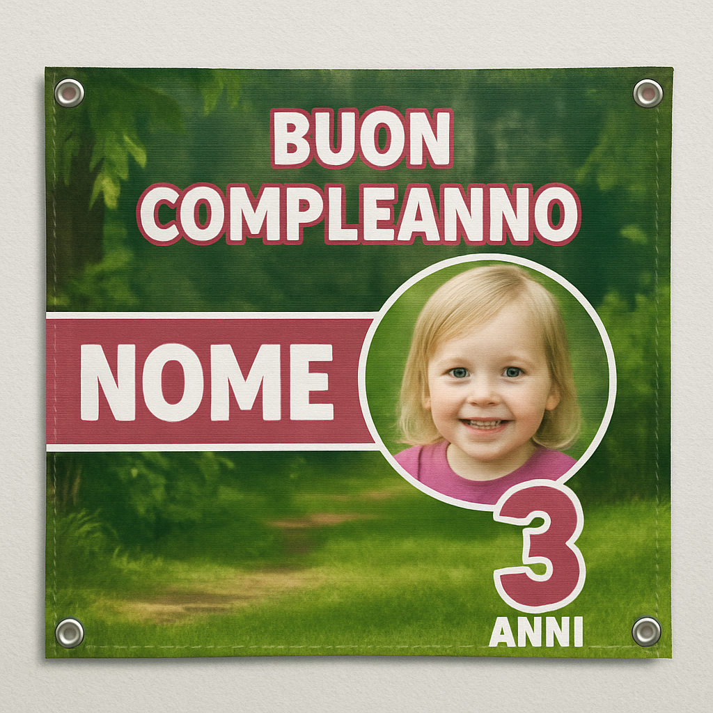 BANNER STRISCIONE compleanno - Masha e Orso MOD 3 - CON NOME foto ed età bimbo/a - 02 dettaglio personalizzazione