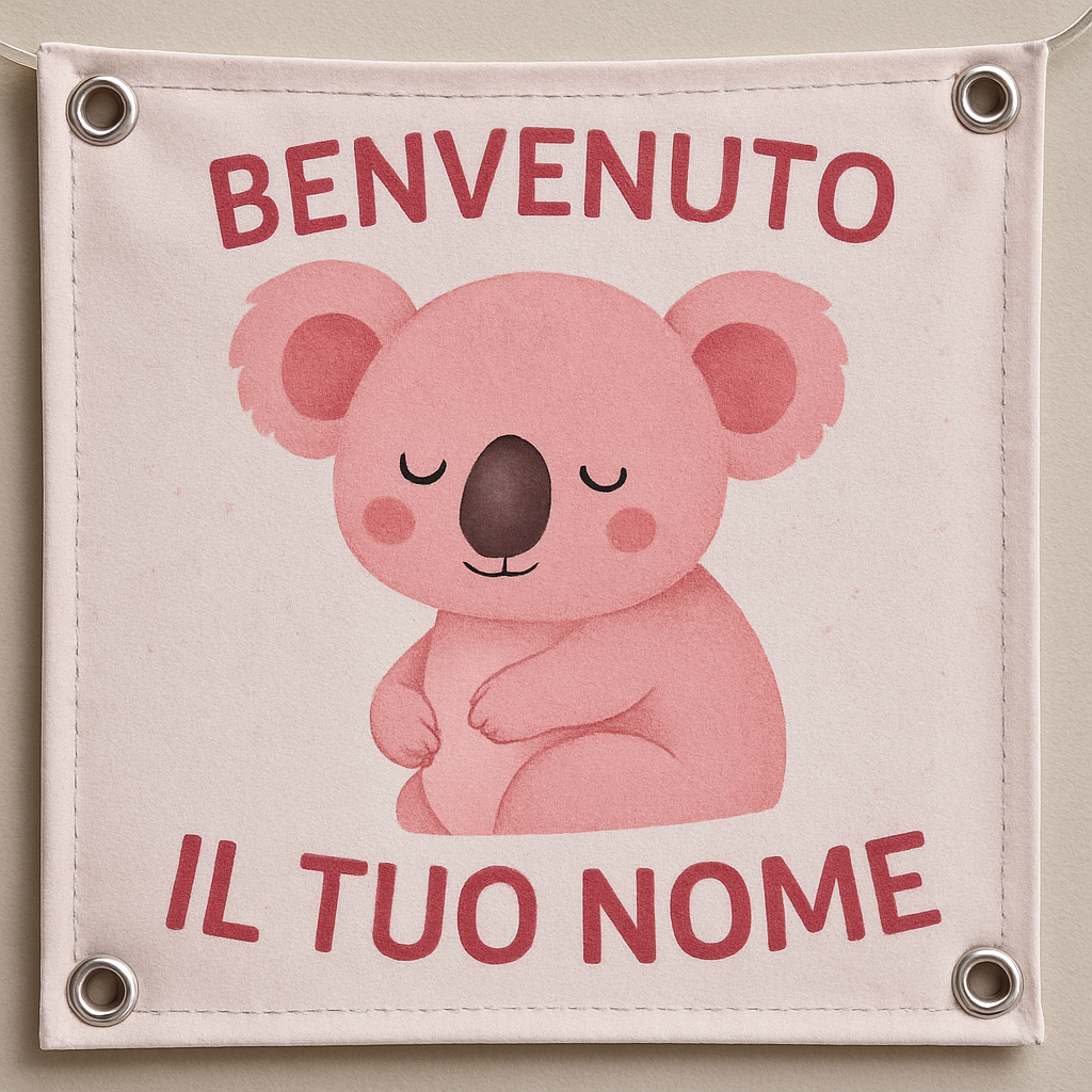 BANNER STRISCIONE NASCITA - Koala rosa - CON IL TUO NOME bimbo neonato - 02 dettaglio personalizzazione