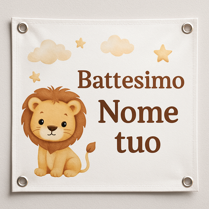 BANNER STRISCIONE BATTESIMO - Leoncino - CON IL TUO NOME bimbo - 02 dettaglio personalizzazione