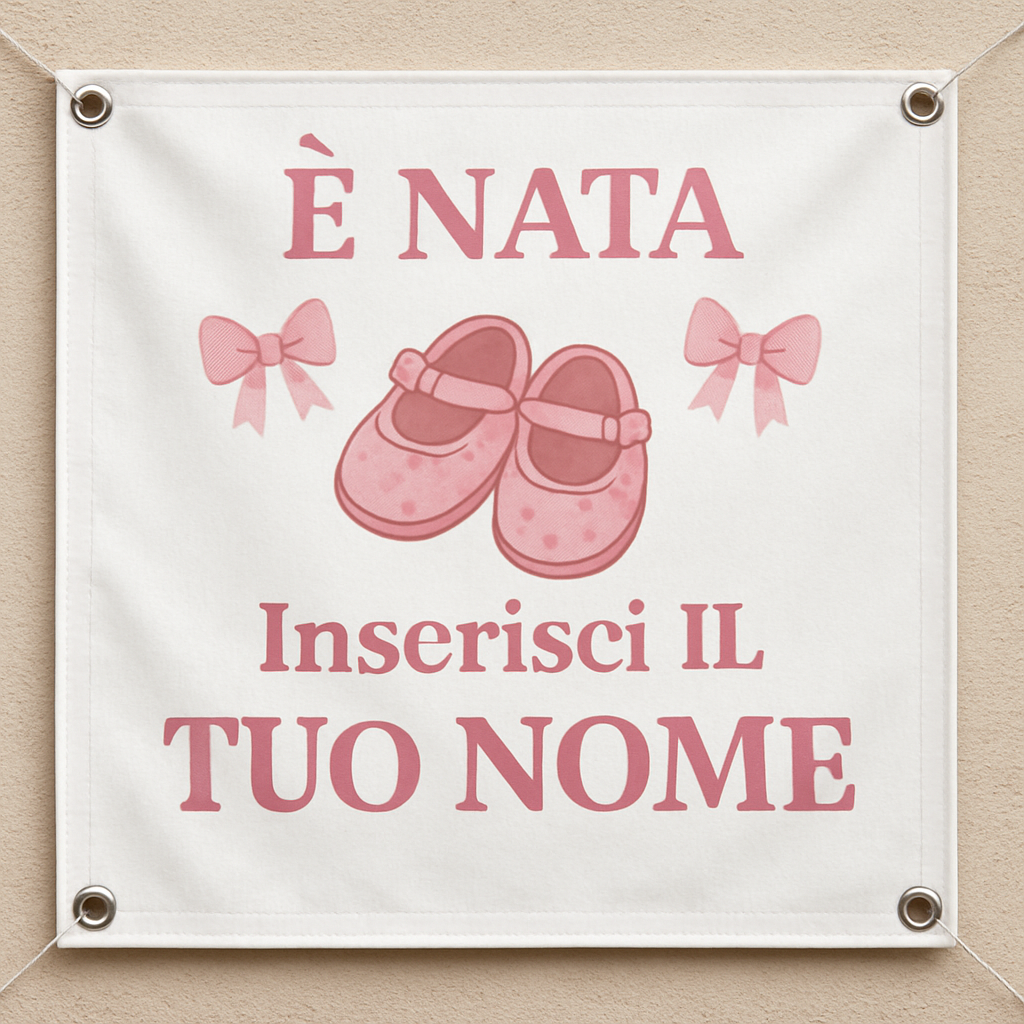 BANNER STRISCIONE NASCITA - Gemelle scarpette - CON IL TUO NOME bimbo neonato - 02 dettaglio personalizzazione
