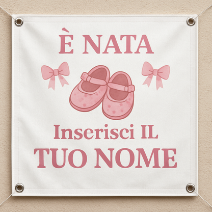 BANNER STRISCIONE NASCITA - Gemelle scarpette - CON IL TUO NOME bimbo neonato - 02 dettaglio personalizzazione