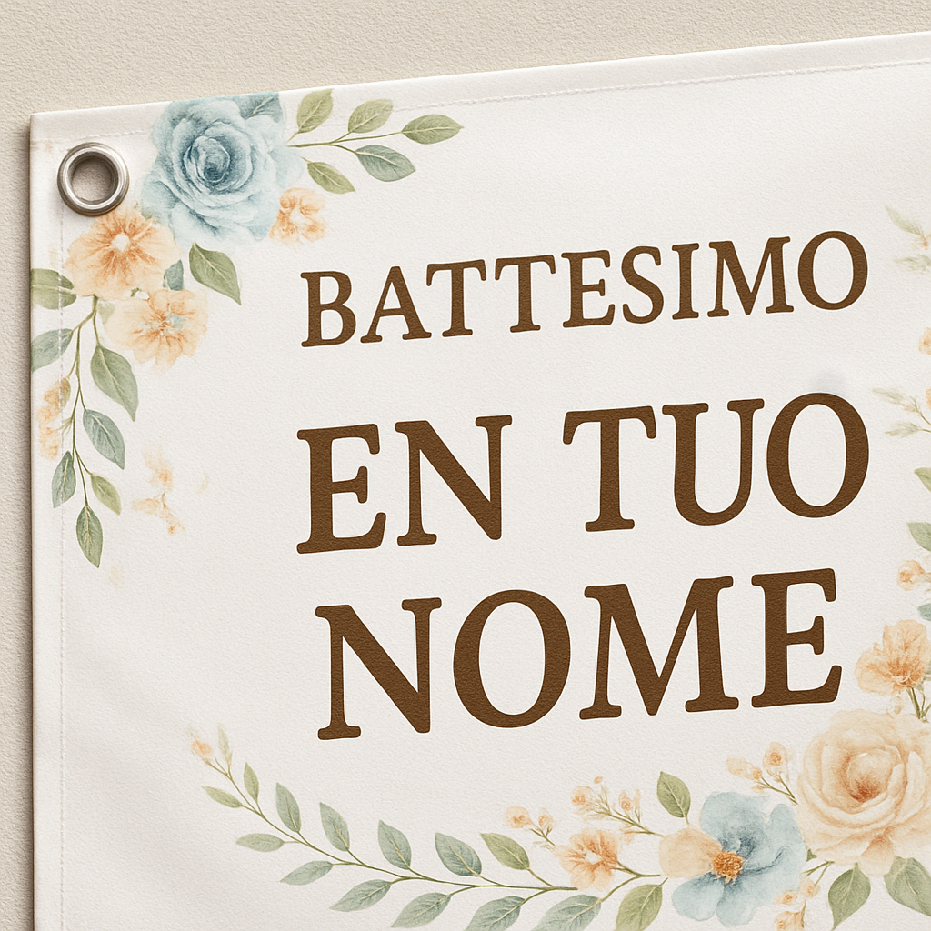 BANNER STRISCIONE BATTESIMO - Battesimo Flower - CON IL TUO NOME bimbo - 02 dettaglio personalizzazione