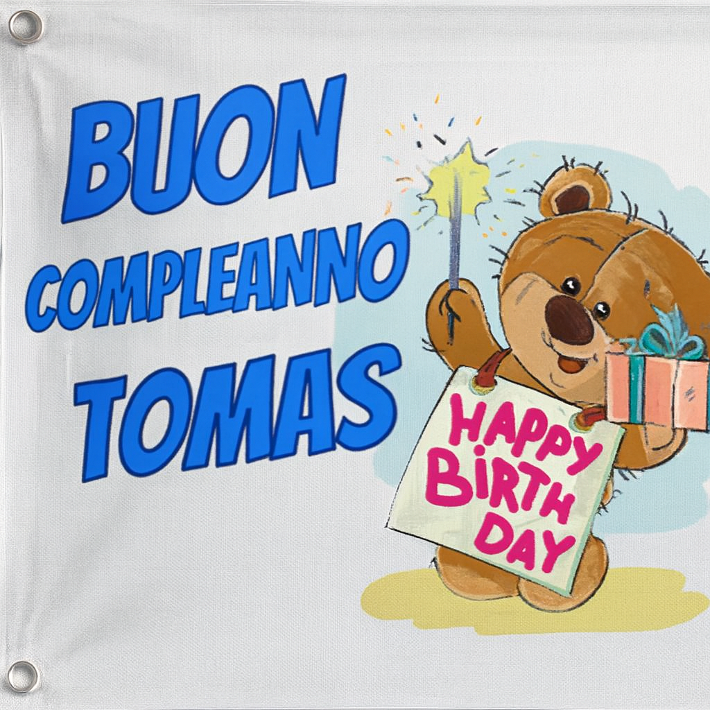 GLOBAL STRISCIONE FONDALE COMPLEANNO - BUON COMPLEANNO - CON NOME PERSONALIZZATO IN CARTA O IN BANNER PVC ANCHE DA ESTERNO GARANZIA 5 ANNI - 02 dettaglio personalizzazione