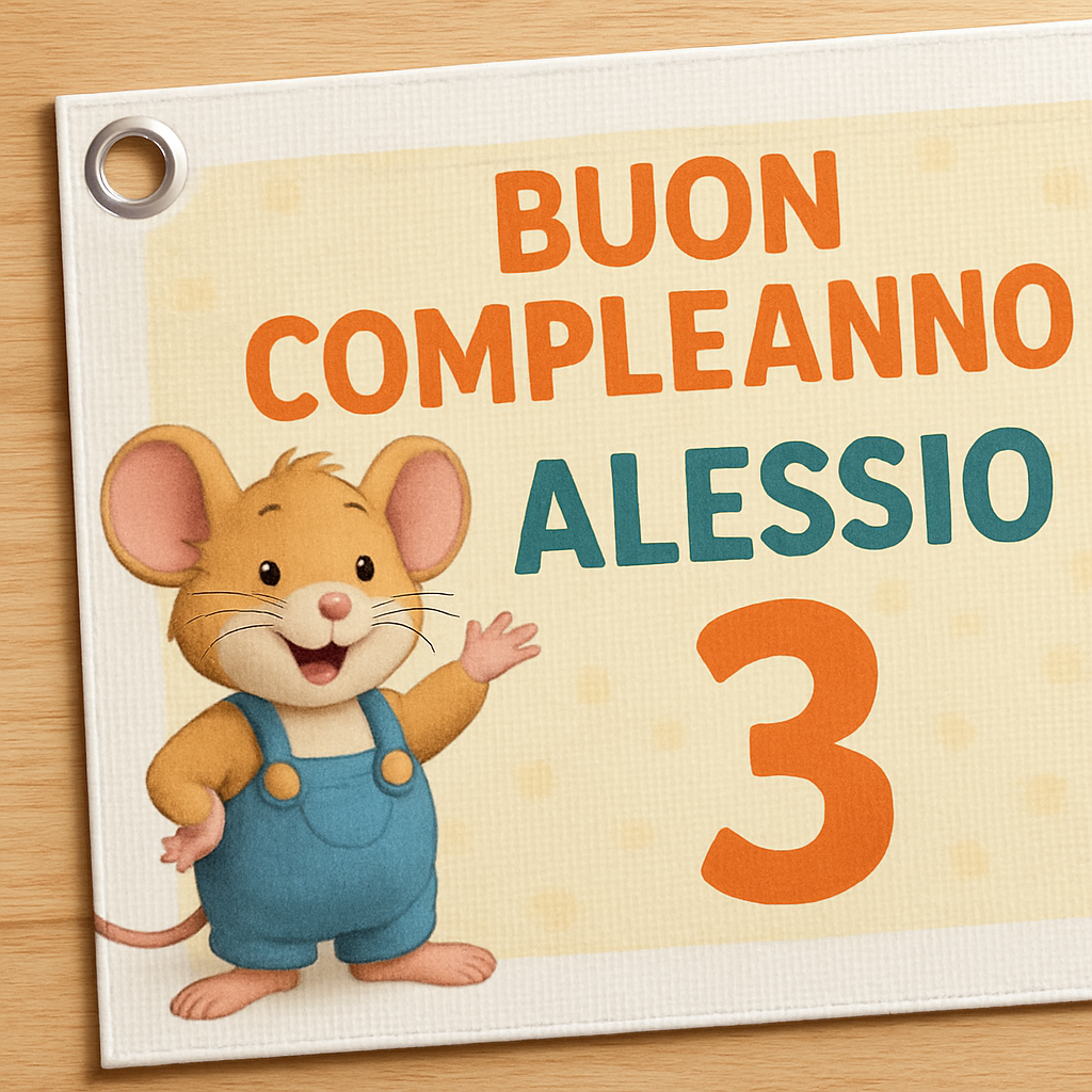 BANNER STRISCIONE compleanno - Topo Tip - CON NOME foto ed età bimbo/a - 02 dettaglio personalizzazione