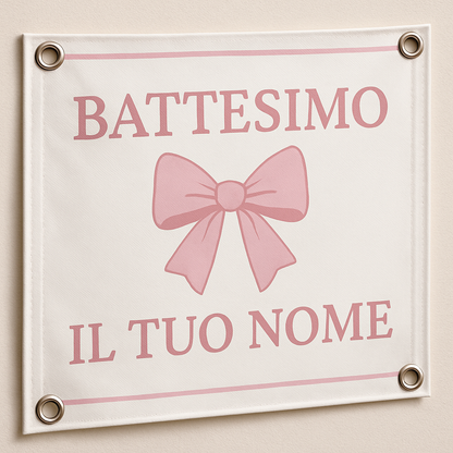 BANNER STRISCIONE BATTESIMO - Fiocco Rosa - CON IL TUO NOME bimbo - 02 dettaglio personalizzazione