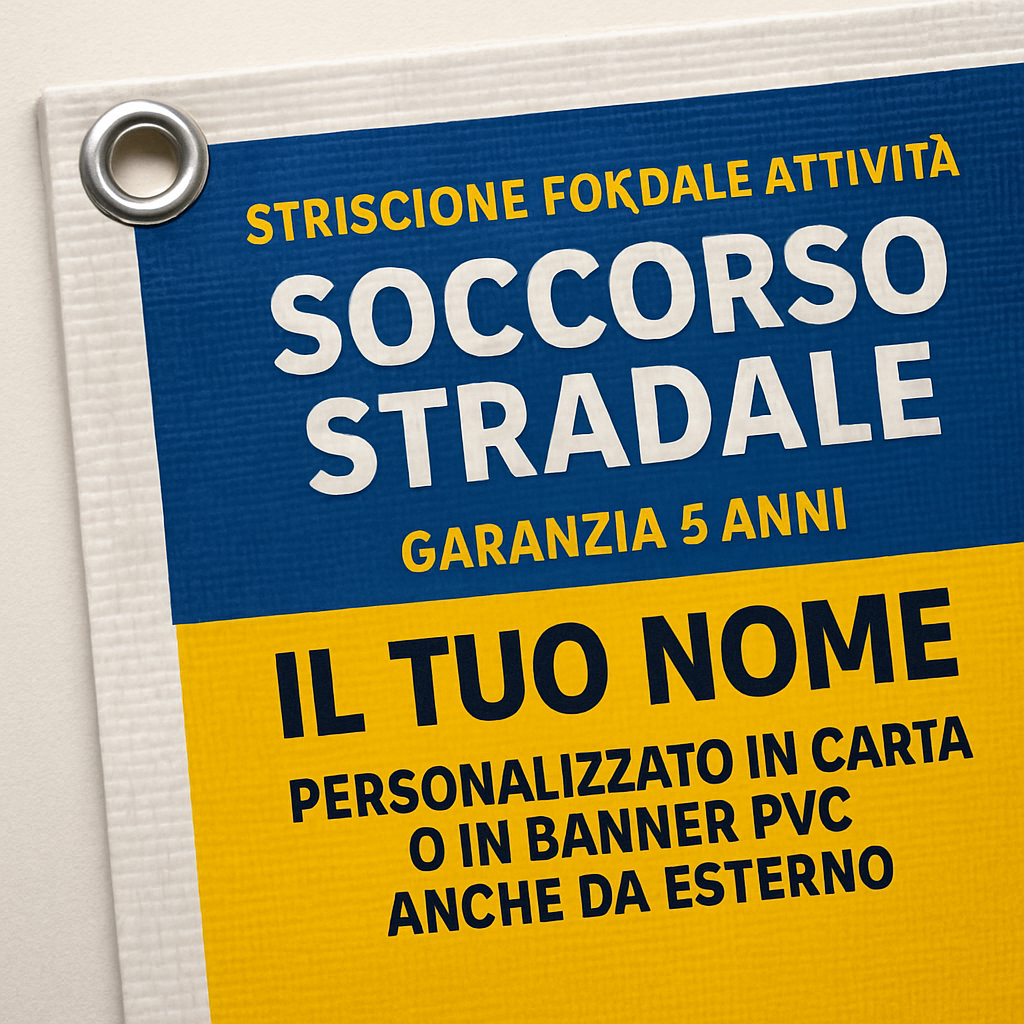 GLOBAL STRISCIONE FONDALE ATTIVITÀ - SOCCORSO STRADALE - PERSONALIZZATO IN CARTA O IN BANNER PVC ANCHE DA ESTERNO GARANZIA 5 ANNI - 02 dettaglio personalizzazione