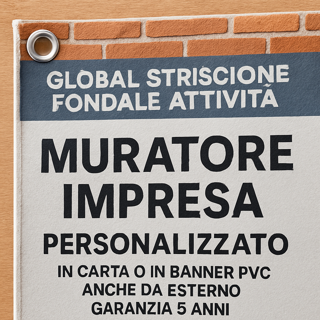 GLOBAL STRISCIONE FONDALE ATTIVITÀ - MURATORE IMPRESA - PERSONALIZZATO IN CARTA O IN BANNER PVC ANCHE DA ESTERNO GARANZIA 5 ANNI - 02 dettaglio personalizzazione