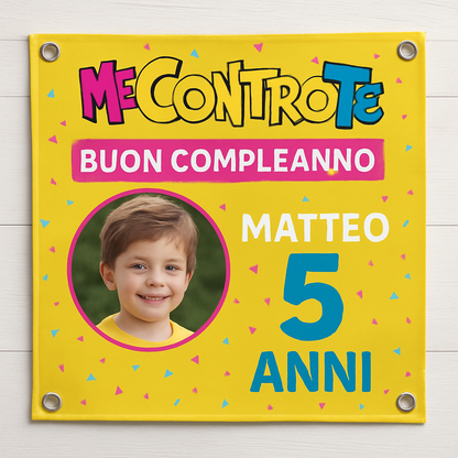 BANNER STRISCIONE compleanno - Me Contro Te - CON NOME foto ed età bimbo/a - 02 dettaglio personalizzazione