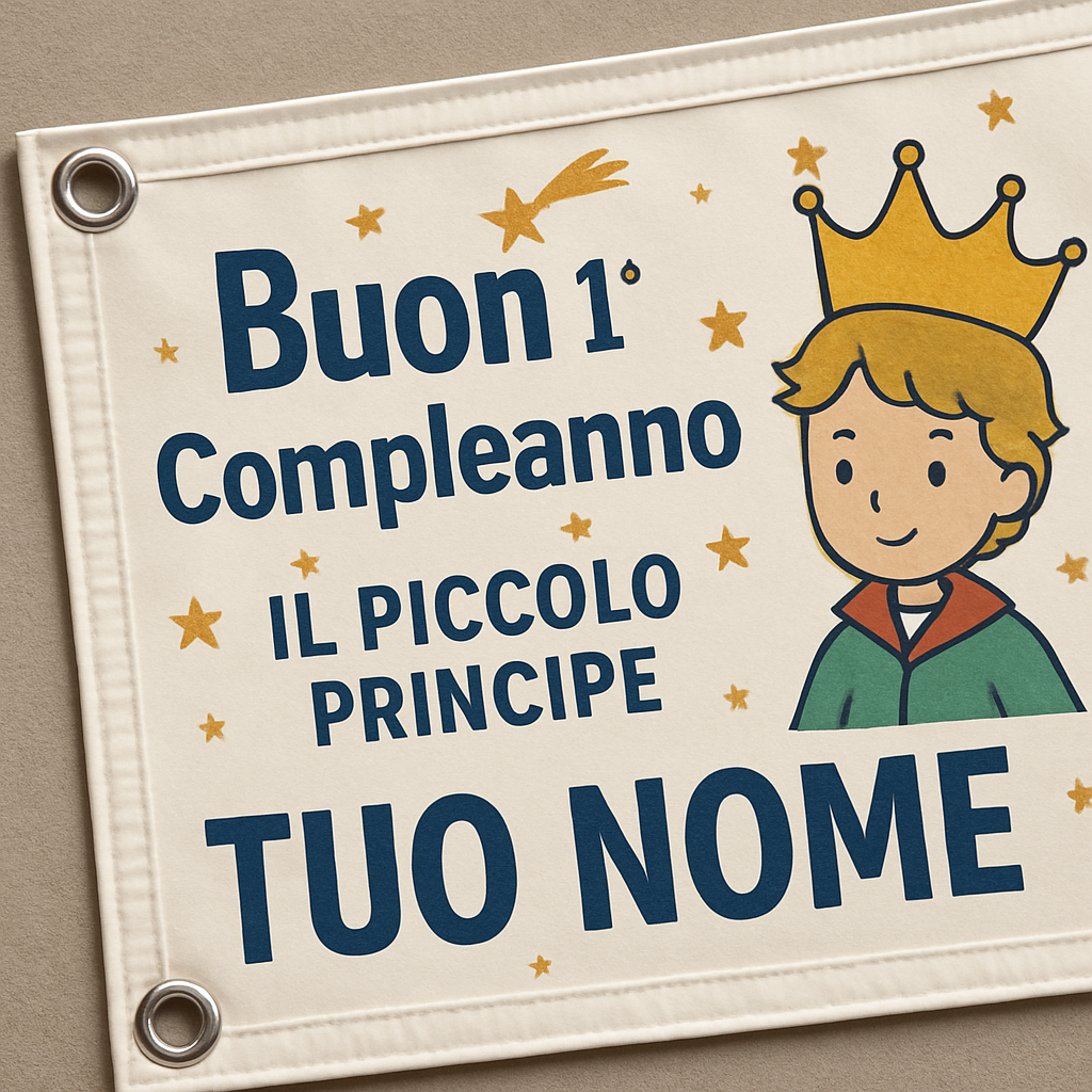 BANNER STRISCIONE primo compleanno - IL PICCOLO PRINCIPE M3 - CON TUO NOME bimbo - 02 dettaglio personalizzazione