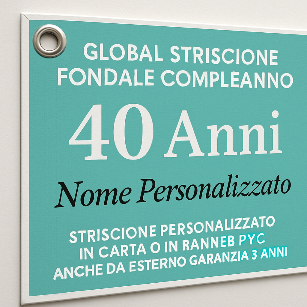 GLOBAL STRISCIONE FONDALE COMPLEANNO - 40 Anni Tiffany - STRISCIONE PERSONALIZZATO IN CARTA O IN BANNER PVC ANCHE DA ESTERNO GARANZIA 5 ANNI - 02 dettaglio personalizzazione
