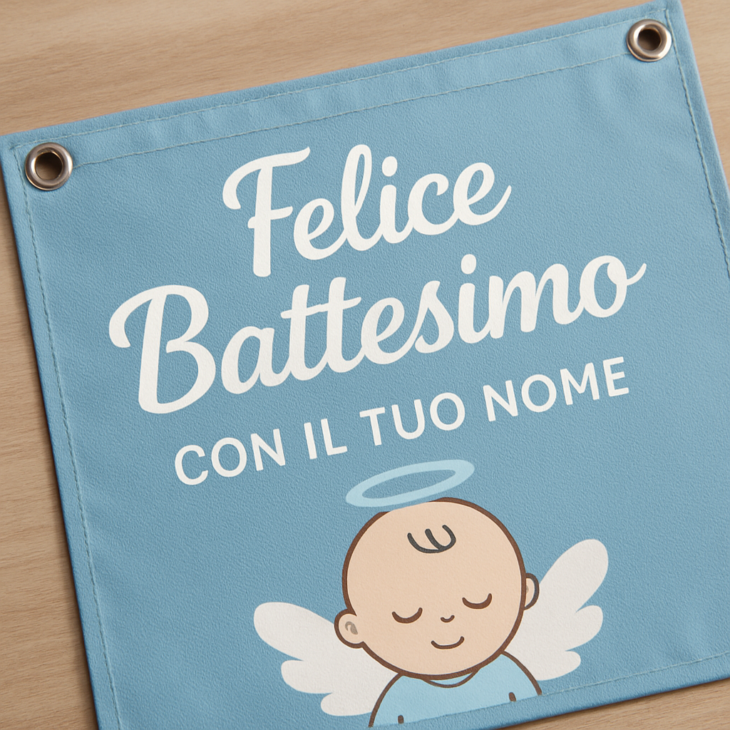 BANNER STRISCIONE BATTESIMO - Felice Battesimo - CON IL TUO NOME bimbo - 02 dettaglio personalizzazione