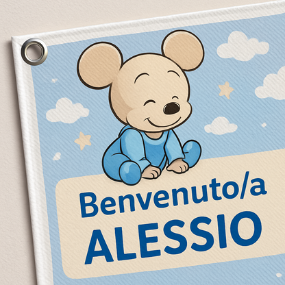 BANNER STRISCIONE NASCITA - Topolino Baby - CON NOME bimbo/a - 02 dettaglio personalizzazione