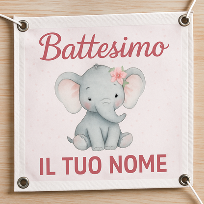 BANNER STRISCIONE BATTESIMO - Elefantina - CON IL TUO NOME bimbo - 02 dettaglio personalizzazione