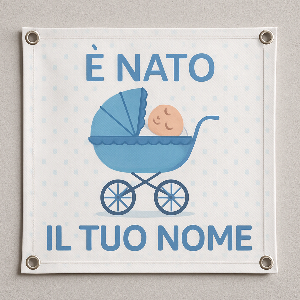 BANNER STRISCIONE NASCITA - Carrozzina - CON IL TUO NOME bimbo neonato - 02 dettaglio personalizzazione
