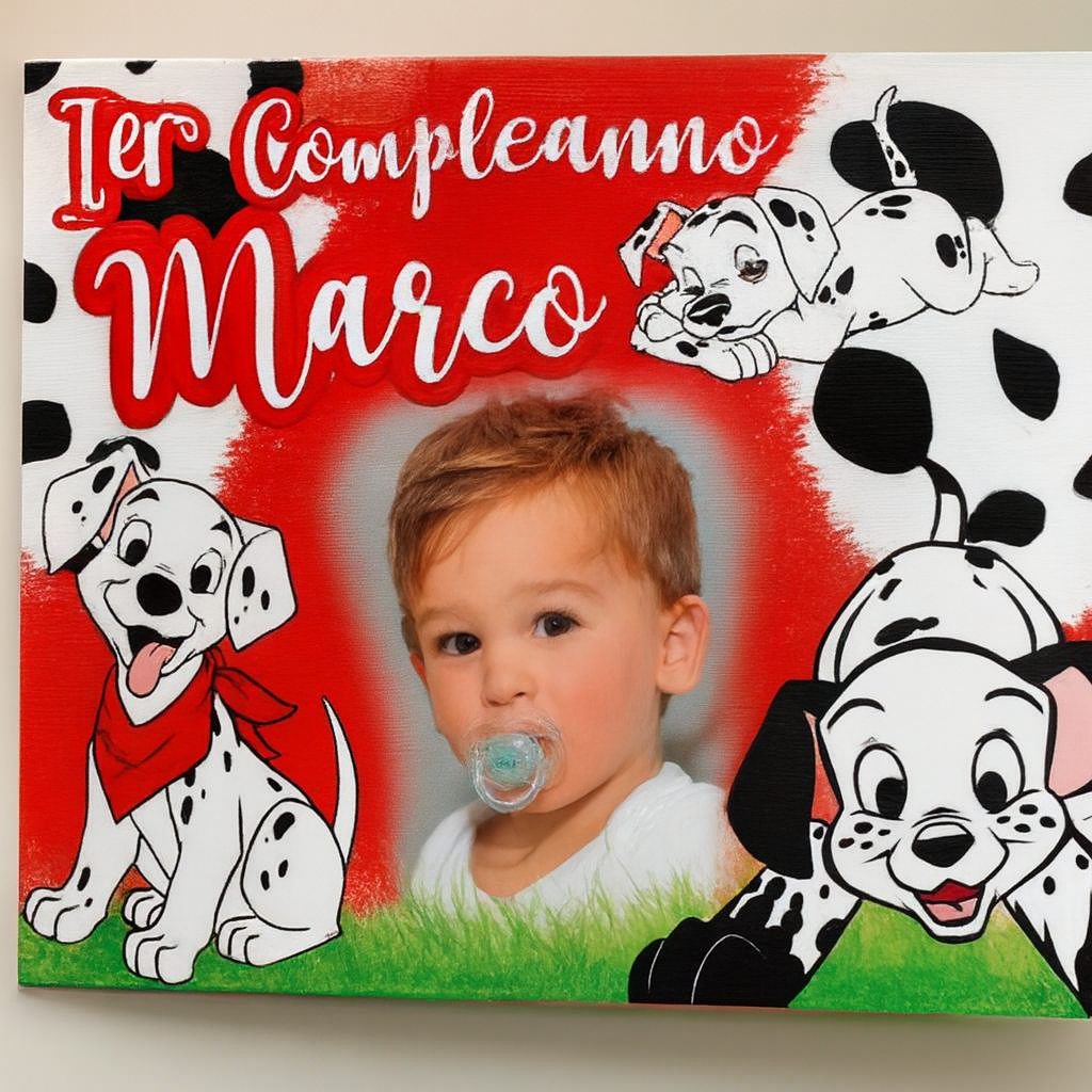 GLOBAL STRISCIONE FONDALE COMPLEANNO - Carica dei 101 - STRISCIONE PERSONALIZZATO IN CARTA O IN BANNER PVC ANCHE DA ESTERNO GARANZIA 5 ANNI - 02 dettaglio personalizzazione