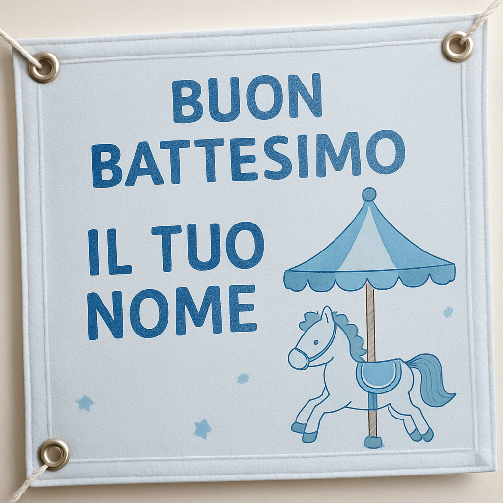 BANNER STRISCIONE BATTESIMO - Giostra Azzurro - CON IL TUO NOME bimbo - 02 dettaglio personalizzazione