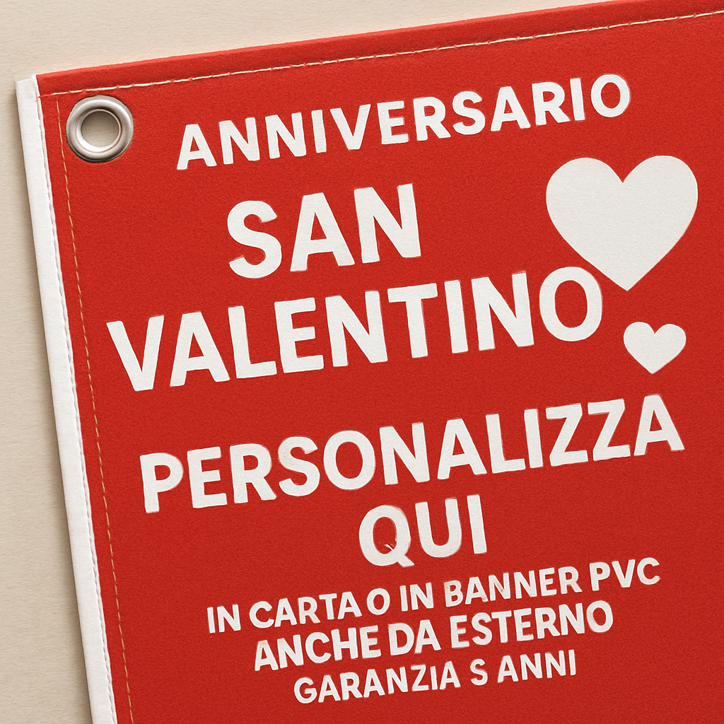 GLOBAL STRISCIONE FONDALE ANNIVERSARIO - SAN VALENTINO LOVE 1 - IN CARTA O IN BANNER PVC ANCHE DA ESTERNO GARANZIA 5 ANNI - 02 dettaglio personalizzazione