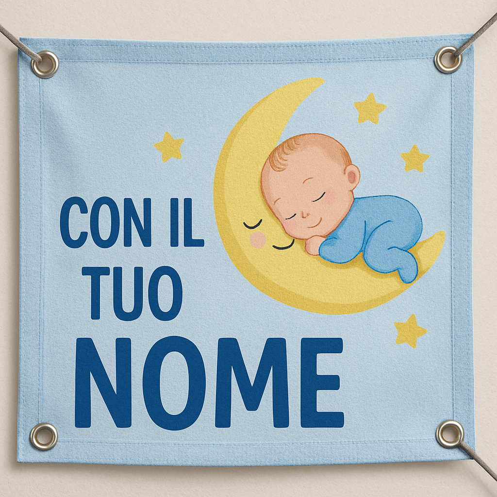 BANNER STRISCIONE NASCITA - Neonato Luna - CON IL TUO NOME bimbo neonato - 02 dettaglio personalizzazione