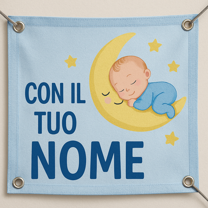 BANNER STRISCIONE NASCITA - Neonato Luna - CON IL TUO NOME bimbo neonato - 02 dettaglio personalizzazione