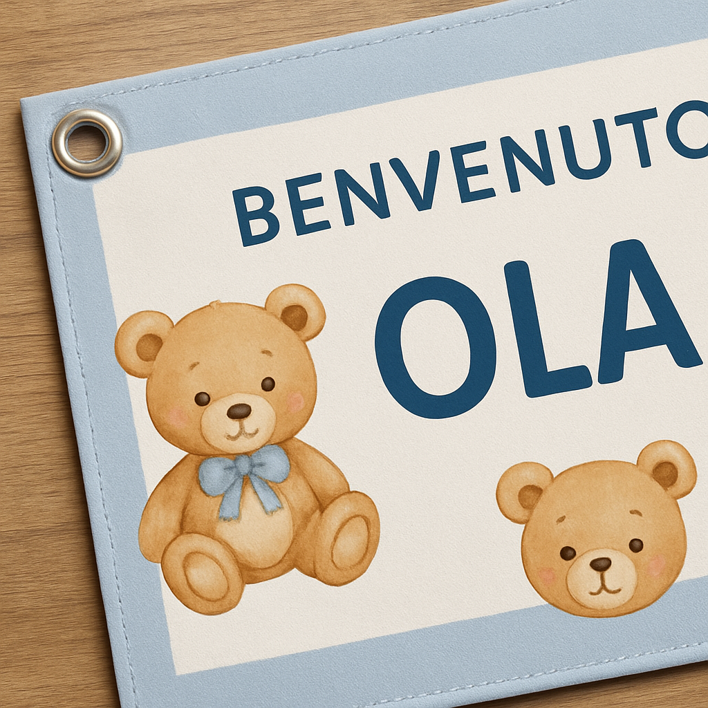 BANNER STRISCIONE NASCITA - Orsetti - CON IL TUO NOME bimbo neonato - 02 dettaglio personalizzazione