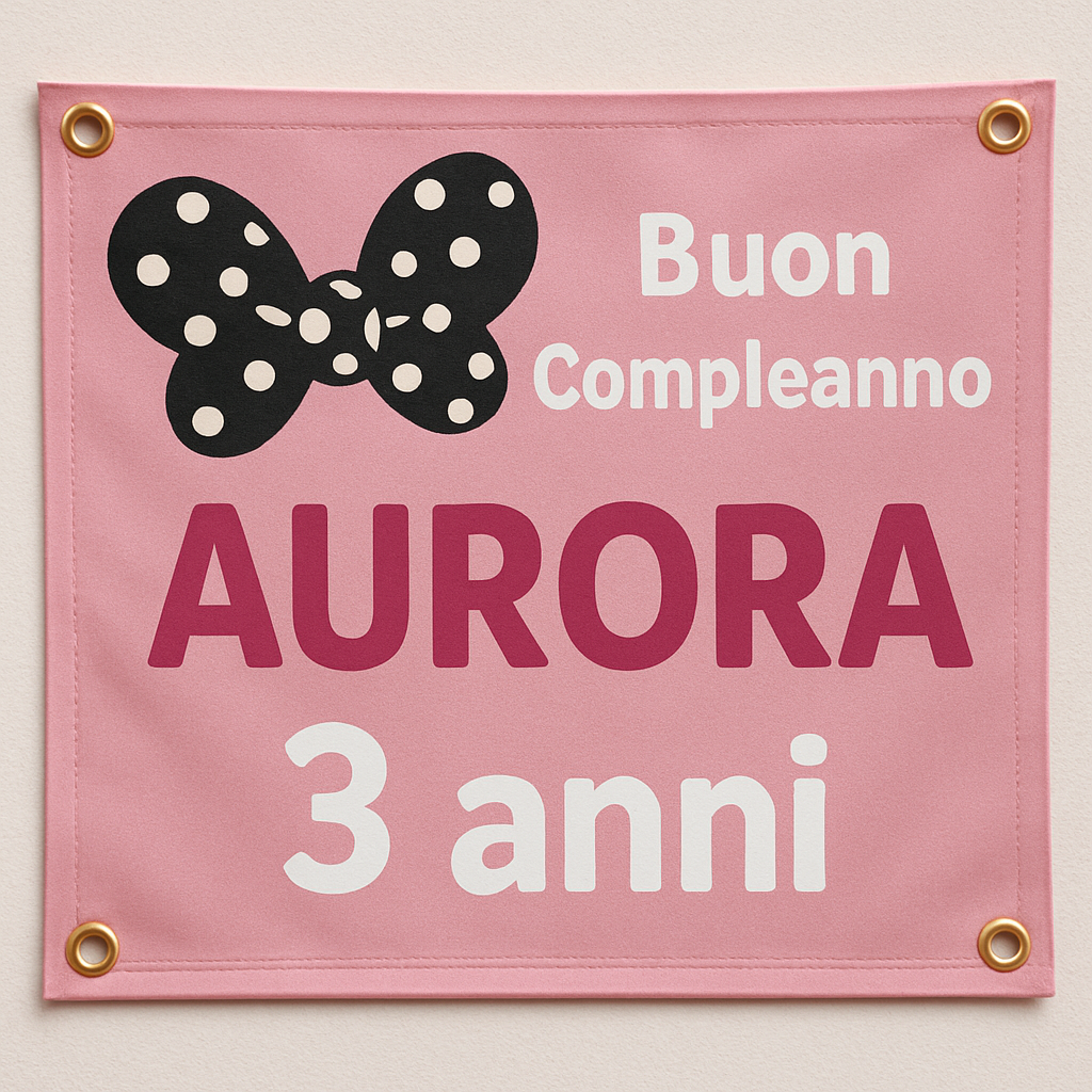 BANNER STRISCIONE compleanno - Minnie Topolina - CON NOME ed età bimbo/a - 02 dettaglio personalizzazione