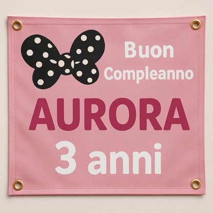 BANNER STRISCIONE compleanno - Minnie Topolina - CON NOME ed età bimbo/a - 02 dettaglio personalizzazione