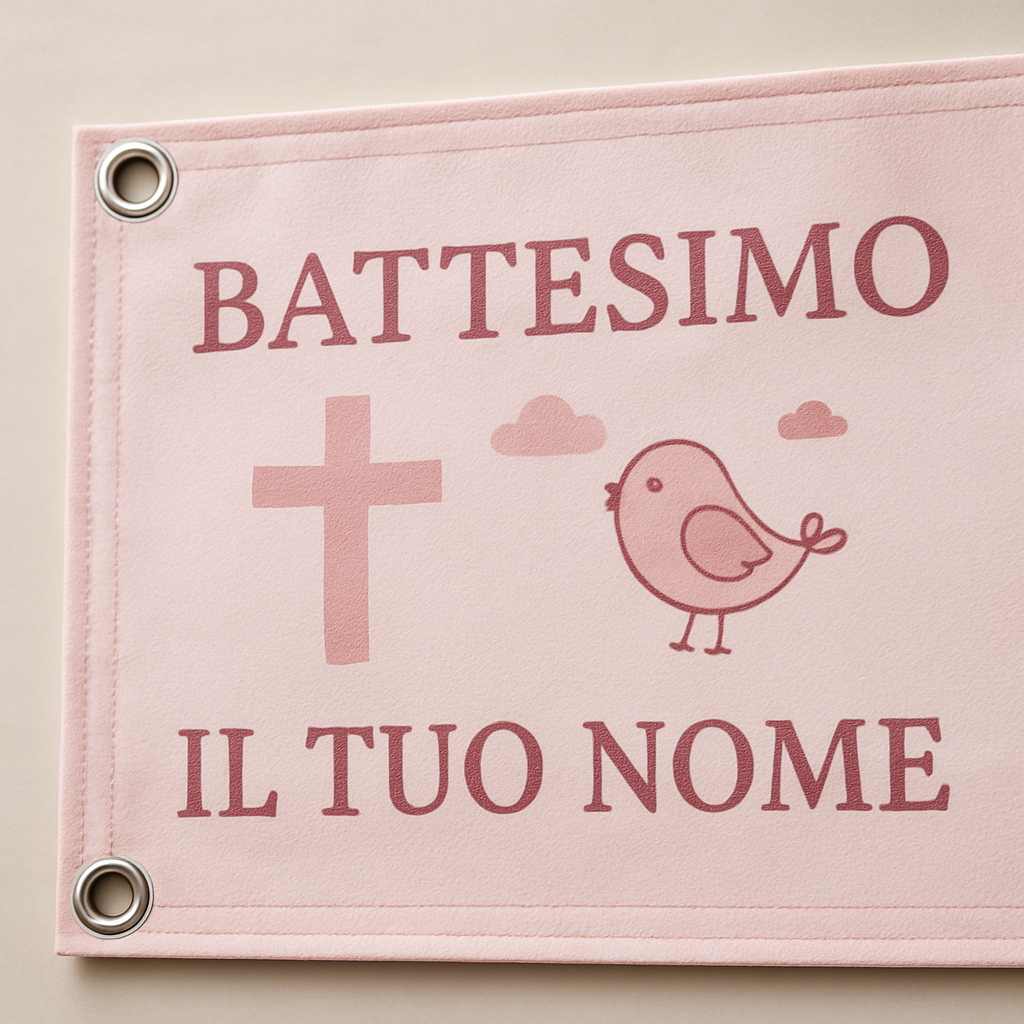 BANNER STRISCIONE BATTESIMO - Battesimo Rosa - CON IL TUO NOME bimbo - 02 dettaglio personalizzazione