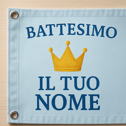 BANNER STRISCIONE BATTESIMO - Corona Principessa - CON IL TUO NOME bimbo - 02 dettaglio personalizzazione