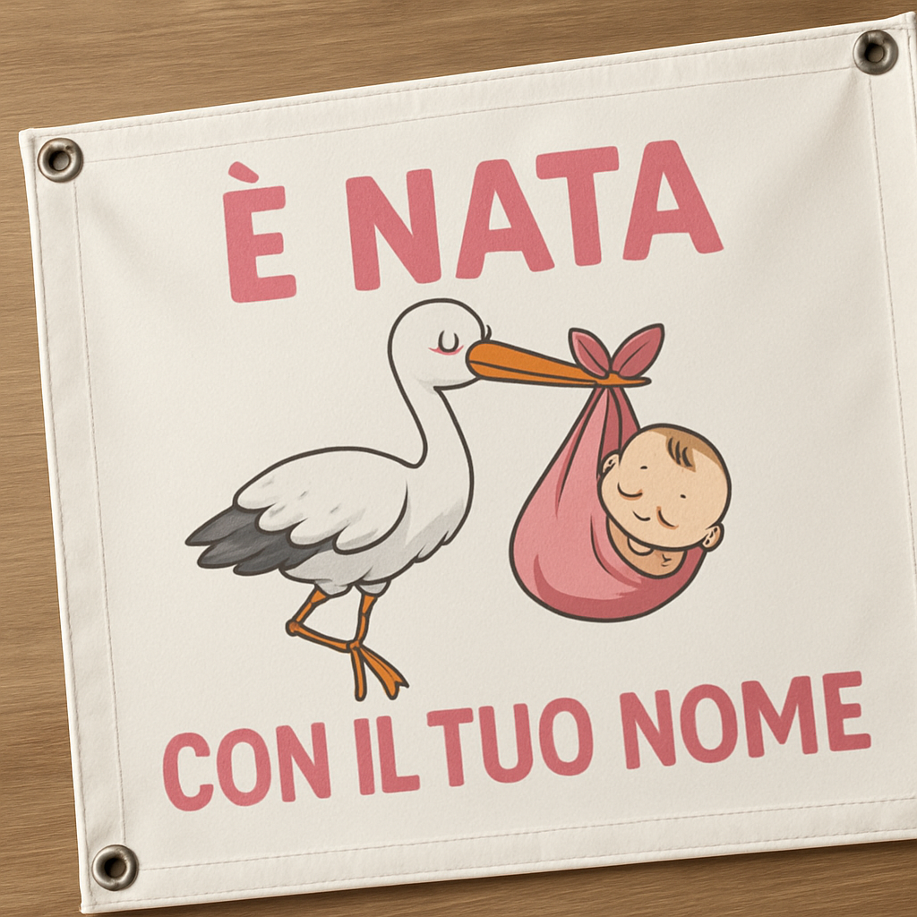 BANNER STRISCIONE NASCITA - é nata Cicogna - CON IL TUO NOME bimbo neonato - 02 dettaglio personalizzazione