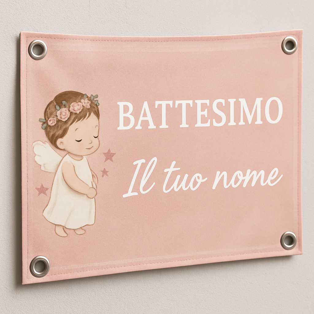 BANNER STRISCIONE BATTESIMO - Battesimo Pink - CON IL TUO NOME bimbo - 02 dettaglio personalizzazione