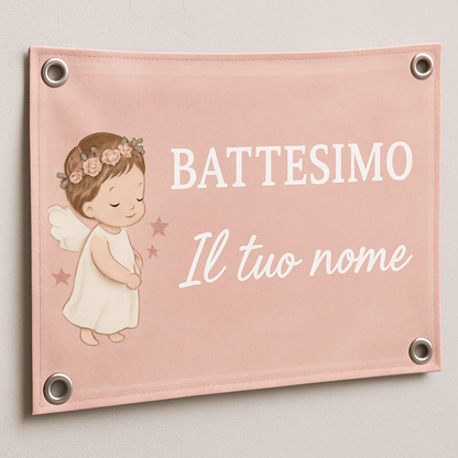 BANNER STRISCIONE BATTESIMO - Battesimo Pink - CON IL TUO NOME bimbo - 02 dettaglio personalizzazione