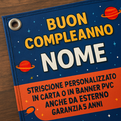 GLOBAL STRISCIONE FONDALE COMPLEANNO - Among Us - STRISCIONE PERSONALIZZATO IN CARTA O IN BANNER PVC ANCHE DA ESTERNO GARANZIA 5 ANNI - 02 dettaglio personalizzazione