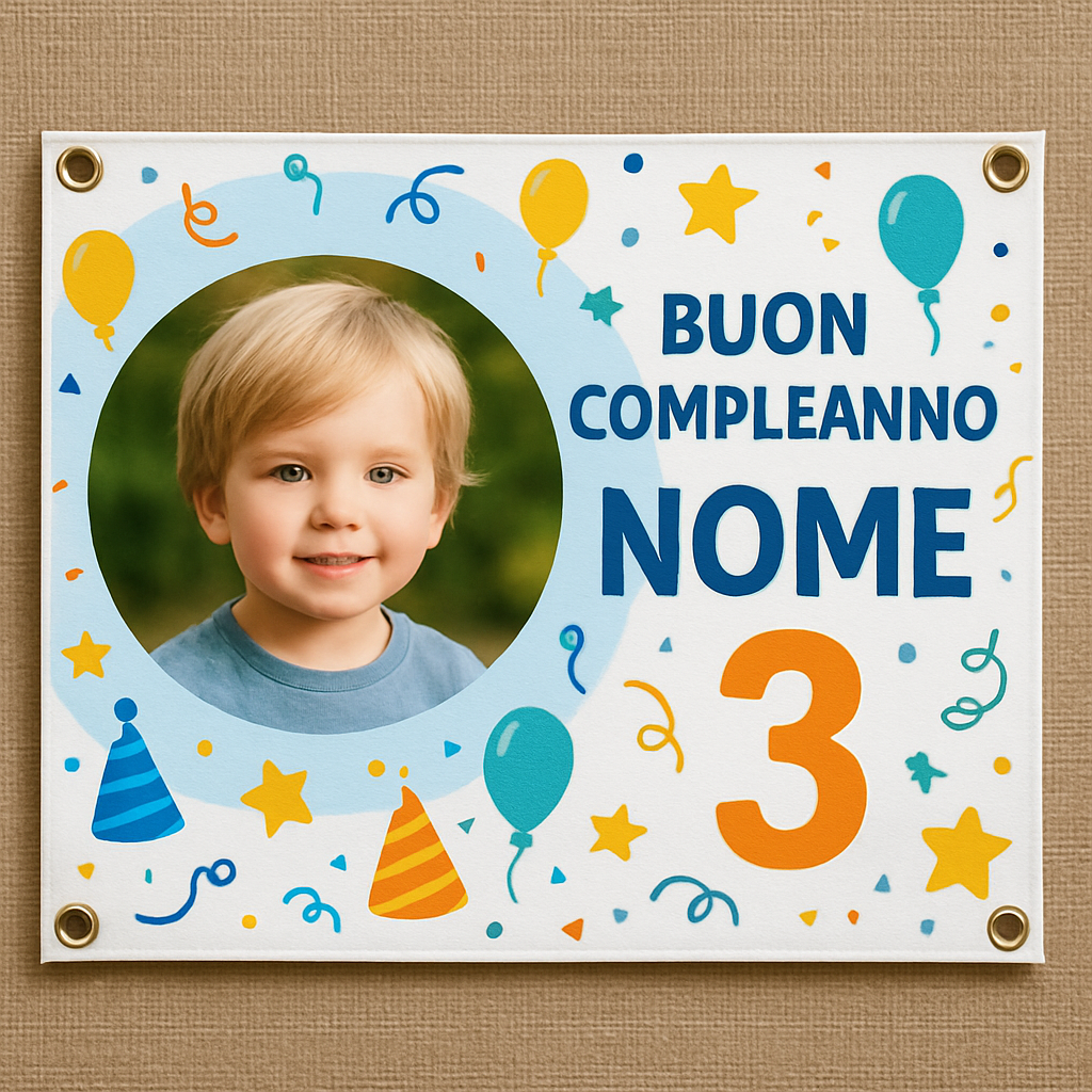 BANNER STRISCIONE compleanno - LEGO - CON FOTO NOME E NUMERO bimbo bambino - 02 dettaglio personalizzazione