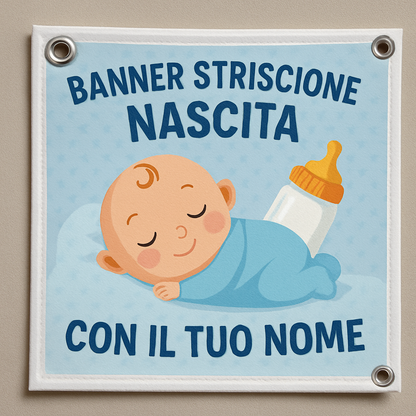 BANNER STRISCIONE NASCITA - Neonato Biberon - CON IL TUO NOME bimbo neonato - 02 dettaglio personalizzazione