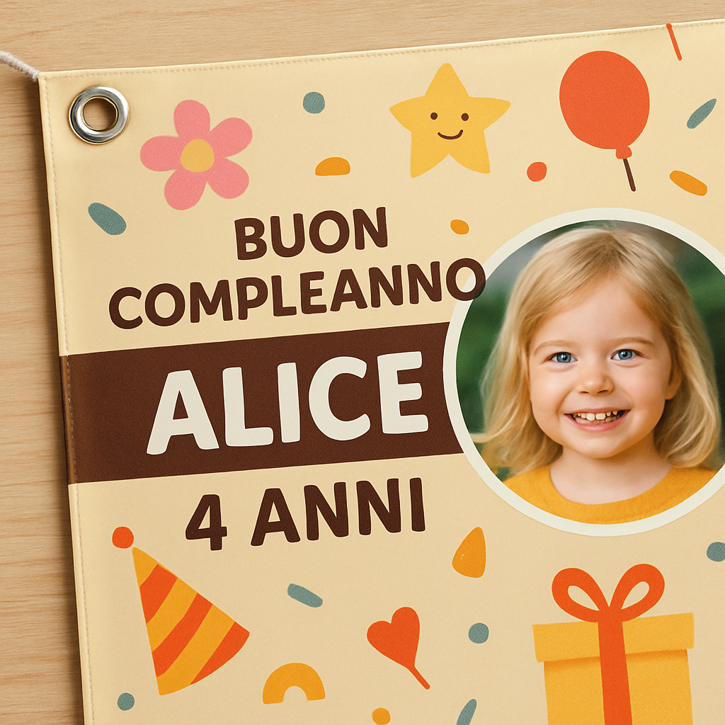 BANNER STRISCIONE compleanno - Spiderman - CON NOME foto ed età bimbo/a - 02 dettaglio personalizzazione