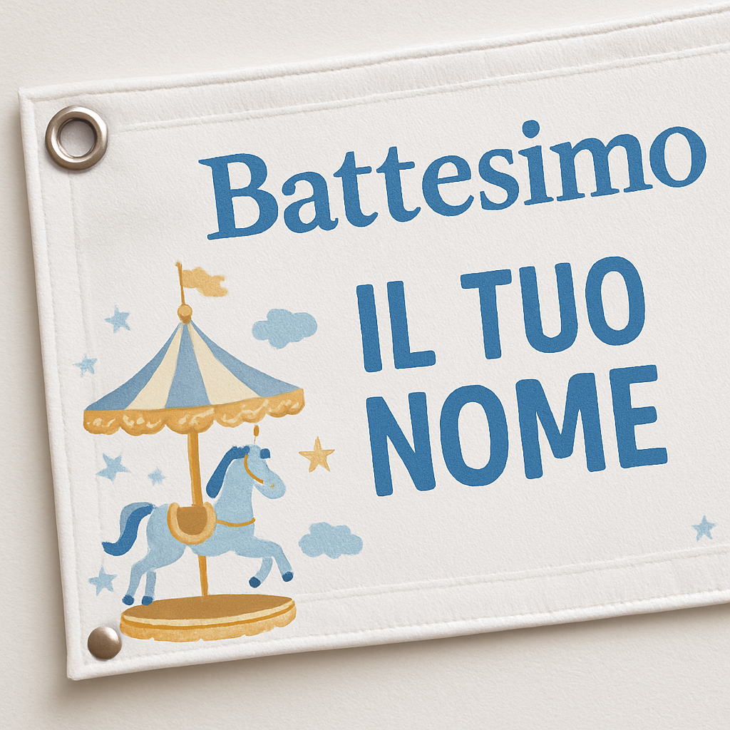 Copia del BANNER STRISCIONE BATTESIMO - Giostra - CON IL TUO NOME bimbo - 02 dettaglio personalizzazione