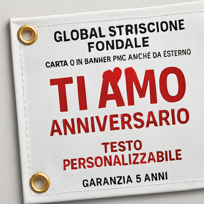 GLOBAL STRISCIONE FONDALE ANNIVERSARIO - TI AMO - IN CARTA O IN BANNER PVC ANCHE DA ESTERNO GARANZIA 5 ANNI - 02 dettaglio personalizzazione