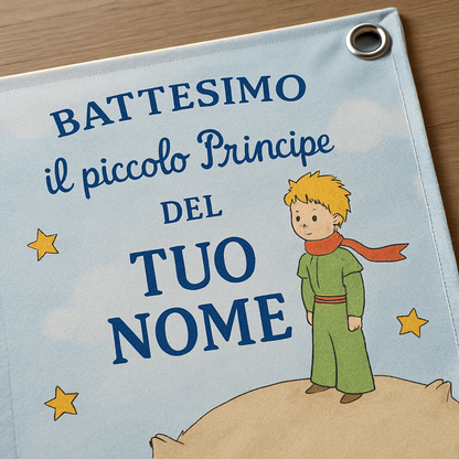 BANNER STRISCIONE BATTESIMO - il piccolo principe mod.3 - CON IL TUO NOME bimbo - 02 dettaglio personalizzazione