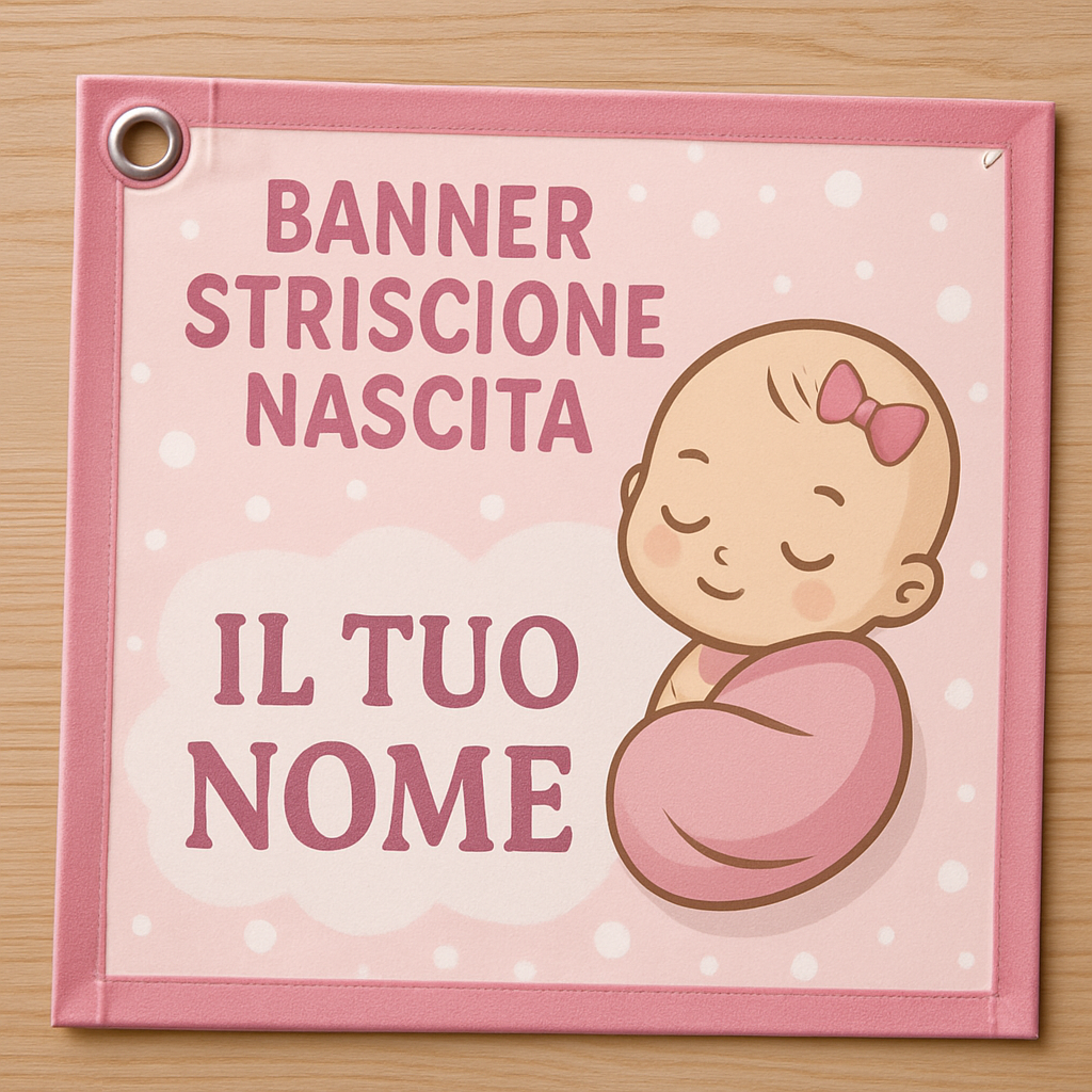 BANNER STRISCIONE NASCITA - Bambina Rosa - CON IL TUO NOME bimbo neonato - 02 dettaglio personalizzazione