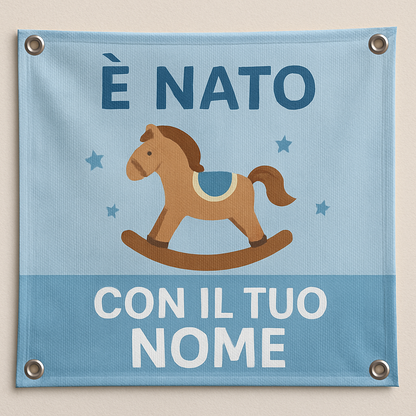 BANNER STRISCIONE NASCITA - Cavalluccio a dondolo - CON IL TUO NOME bimbo neonato - 02 dettaglio personalizzazione