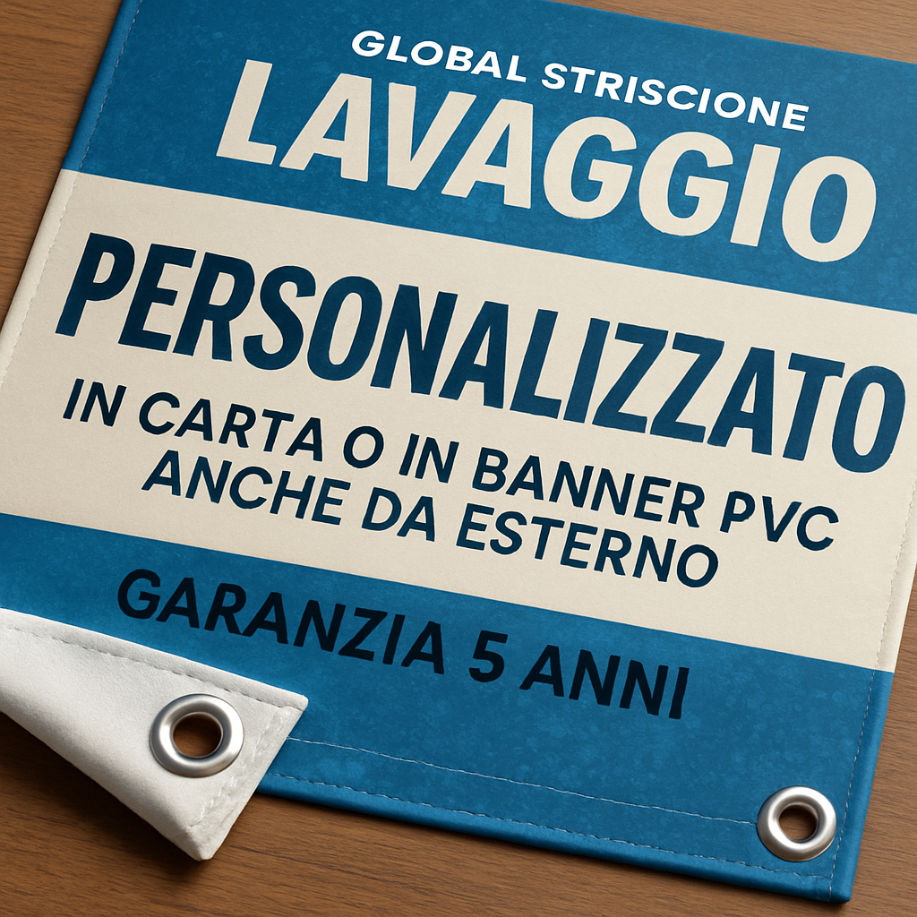 GLOBAL STRISCIONE FONDALE ATTIVITÀ - LAVAGGIO - PERSONALIZZATO IN CARTA O IN BANNER PVC ANCHE DA ESTERNO GARANZIA 5 ANNI - 02 dettaglio personalizzazione