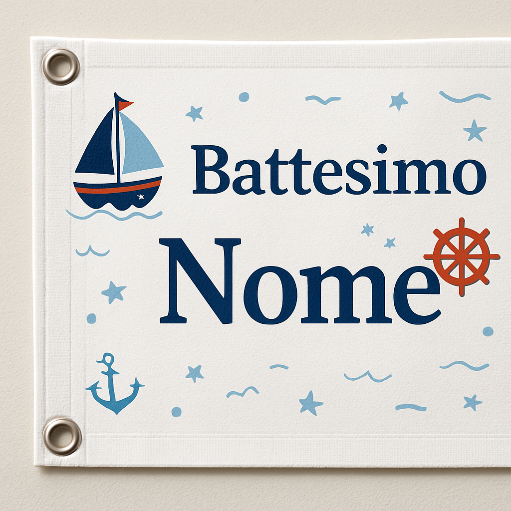 BANNER STRISCIONE BATTESIMO - Marinaio - CON IL TUO NOME bimbo - 02 dettaglio personalizzazione