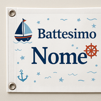 BANNER STRISCIONE BATTESIMO - Marinaio - CON IL TUO NOME bimbo - 02 dettaglio personalizzazione