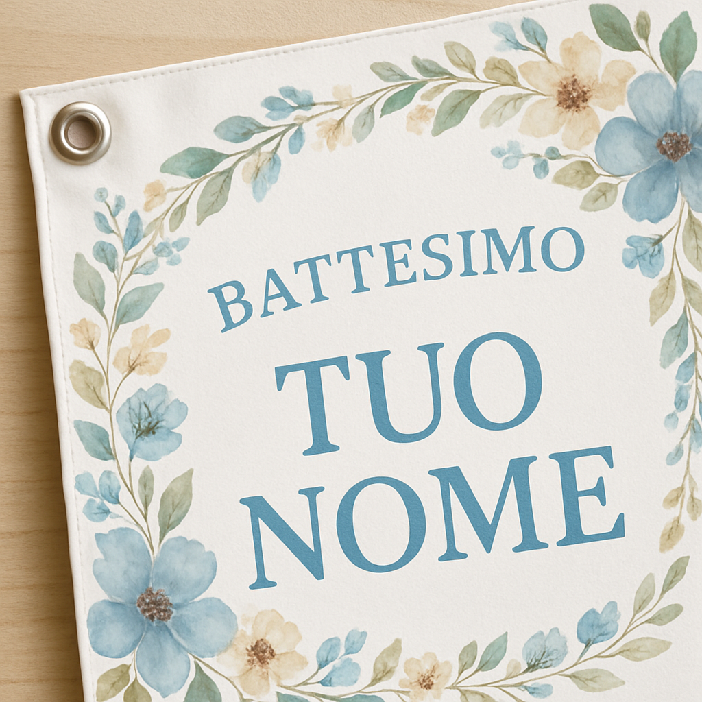 BANNER STRISCIONE BATTESIMO - Ghirlanda di fiori - CON IL TUO NOME bimbo - 02 dettaglio personalizzazione