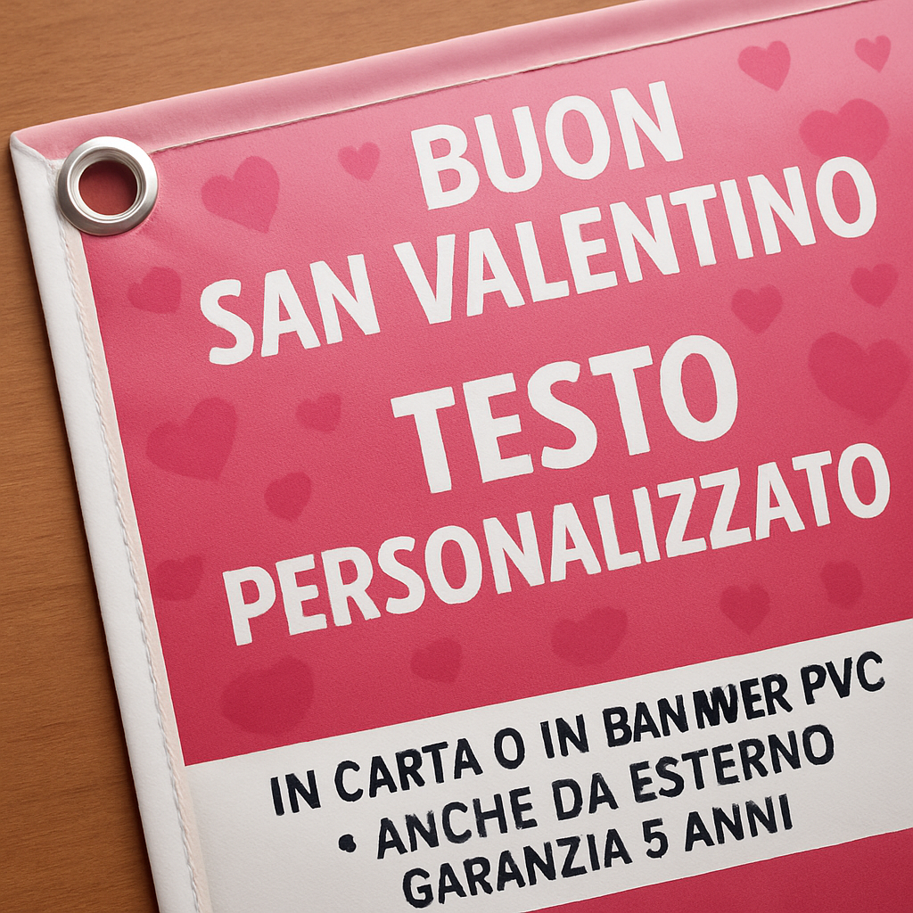 GLOBAL STRISCIONE FONDALE ANNIVERSARIO - BUON SAN VALENTINO MOD 6 - IN CARTA O IN BANNER PVC ANCHE DA ESTERNO GARANZIA 5 ANNI - 02 dettaglio personalizzazione