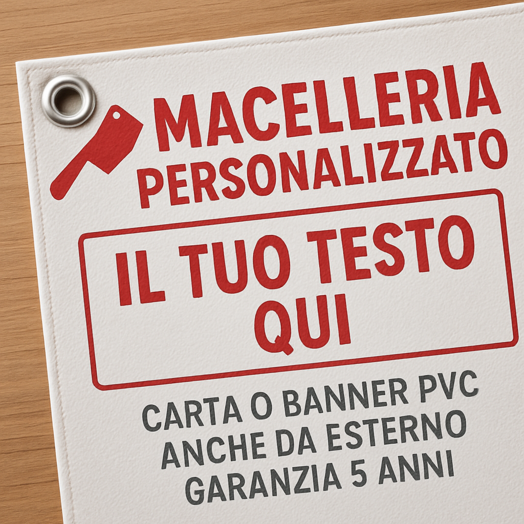 GLOBAL STRISCIONE FONDALE ATTIVITÀ - MACELLERIA - PERSONALIZZATO IN CARTA O IN BANNER PVC ANCHE DA ESTERNO GARANZIA 5 ANNI - 02 dettaglio personalizzazione