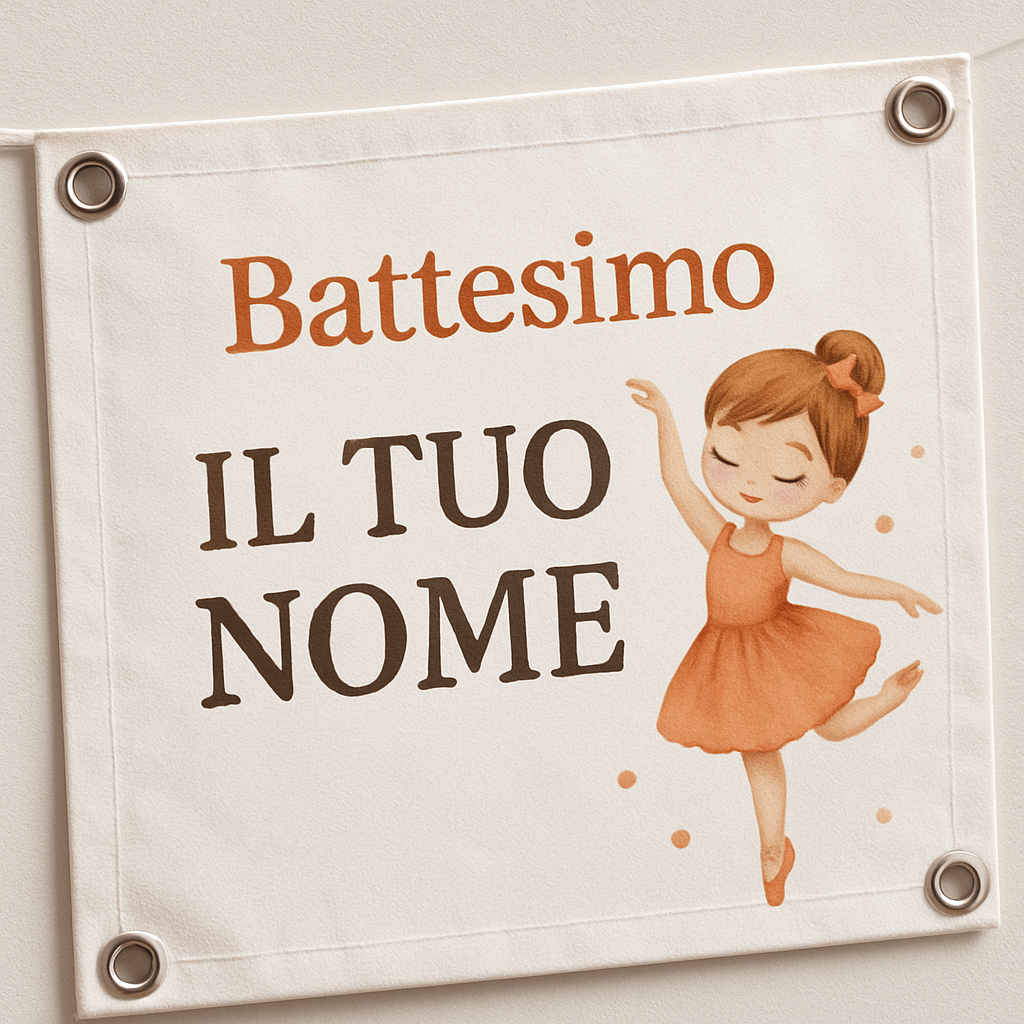 Banner striscione battesimo Ballerina Arancione personalizzato - 02 dettaglio personalizzazione