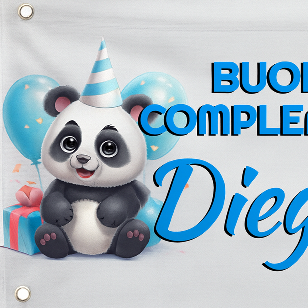 GLOBAL STRISCIONE FONDALE COMPLEANNO - BUON COMPLEANNO CON NOME PERSONALIZZATO - IN CARTA O IN BANNER PVC ANCHE DA ESTERNO GARANZIA 5 ANNI - 02 dettaglio personalizzazione